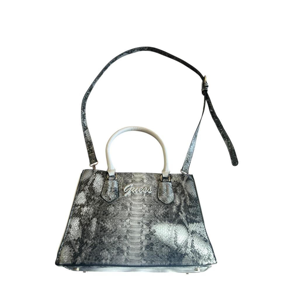 Guess Y2K Snakeskin Top Handle Satchel Bag‎ Gray White Convertible Crossbody